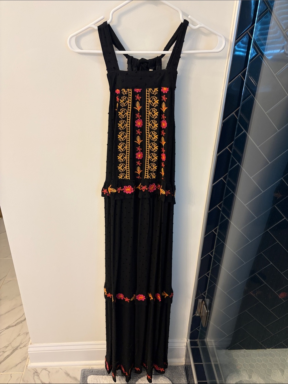 tea n rose Black Maxi Dress with Red and Gold Embroidery